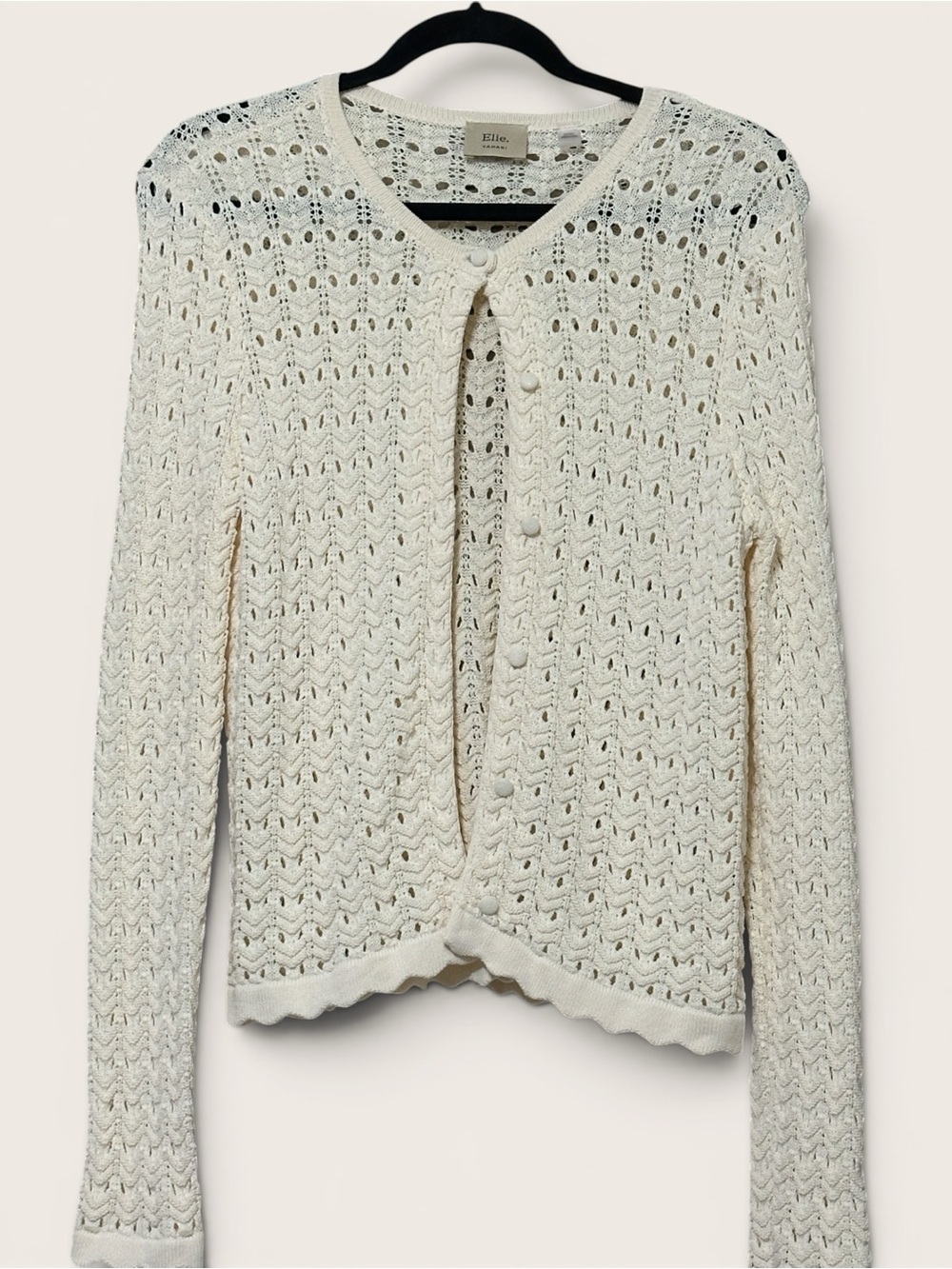 Elie Tahari Cream Eyelet Openwork Cardigan